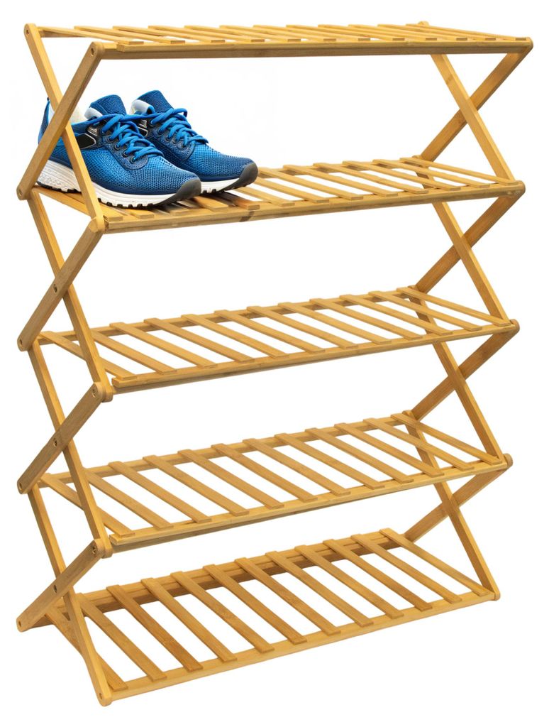 Étagère à chaussures pliable en bambou avec 5 étagères - 87 Image du produit 
