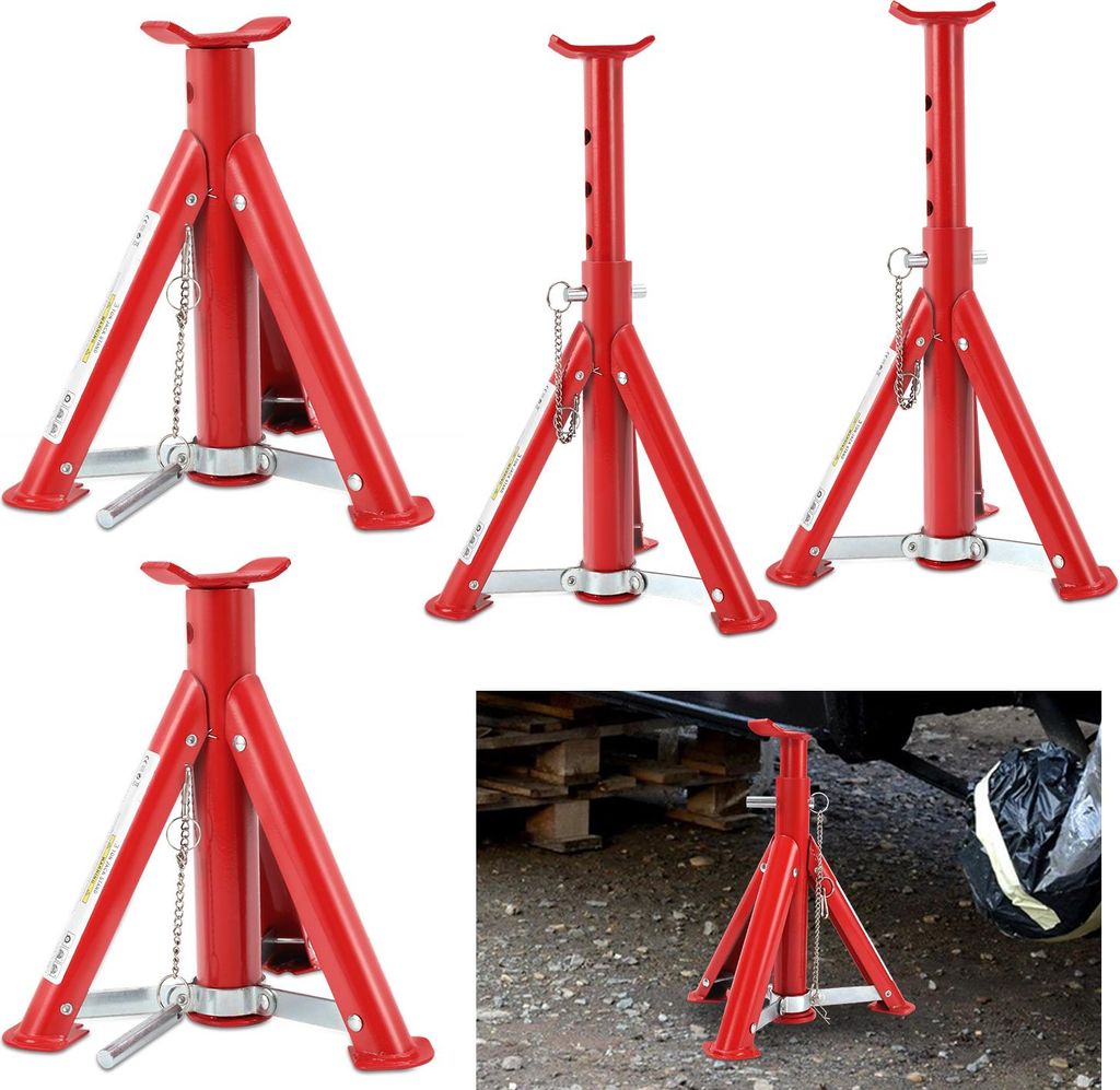 TolleTour 4x Unterstellbock 3T verstellbar Auto Unterstellböcke 3000 kg höhenverstellbar zusammenklappbar Red