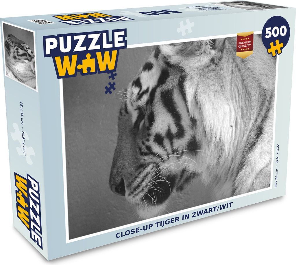 MuchoWow Puzzle 500 Teile Tiger - Tiere - Schwarz - Weiß - 500 Teile - Kinder - Selberbauen - Puzzlespiele