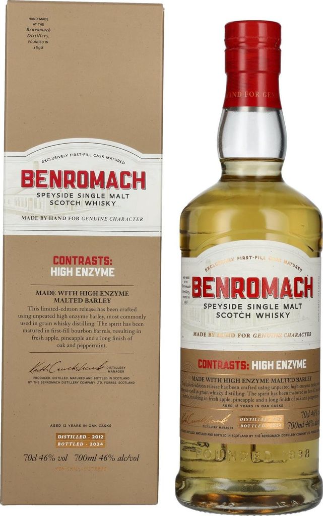 Benromach 12 Years Old HIGH ENZYME 1st fill Bourbon Barrels Speyside Single Malt 2012 46% Vol. 0,7l in Geschenkbox