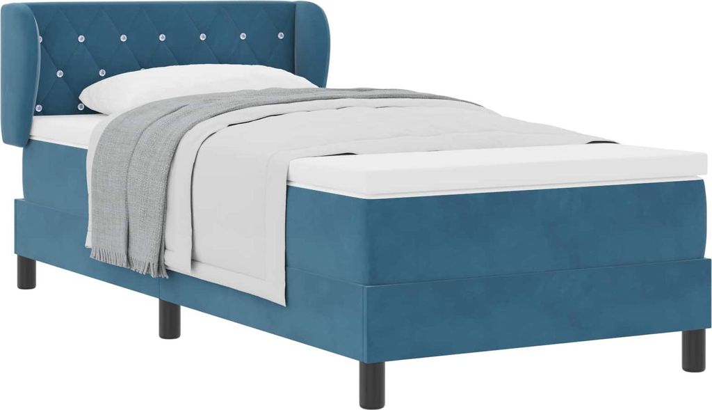 vidaXL Boxspringbett mit Kopfteil Dunkelblau 90 x 190 cm Samt