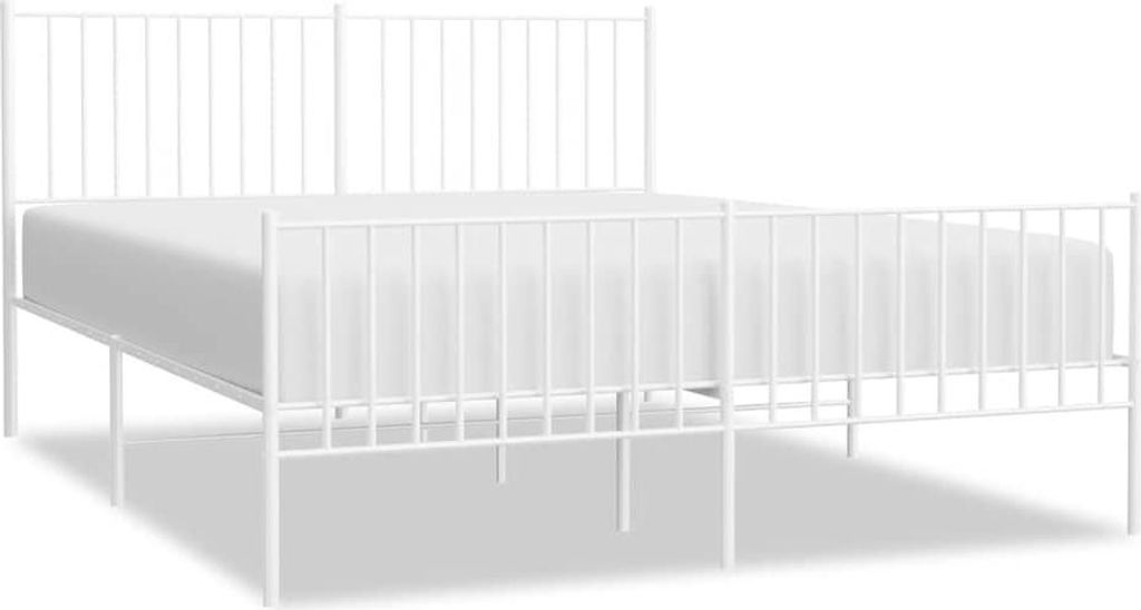 A white metal bed frame with a mattress, shown from a side angle against a white background.