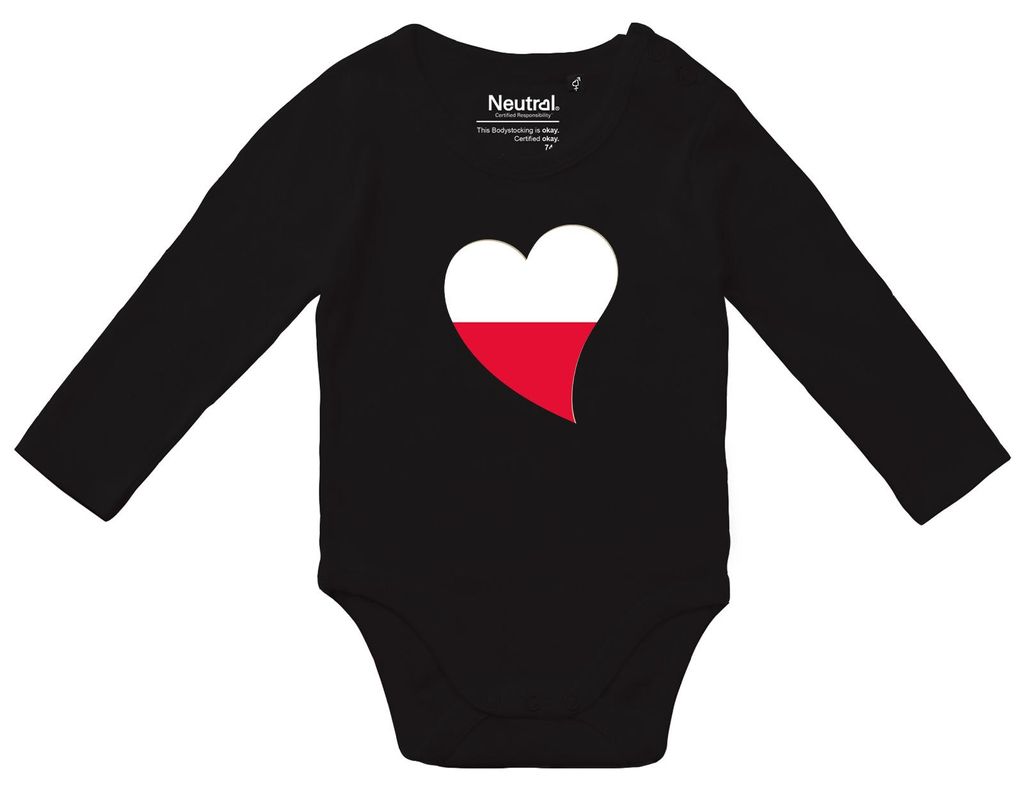 Huuraa Baby Body Polen Flagge Herz 68 Black Baumwolle Fairtrade Langarmbody Geschenkidee