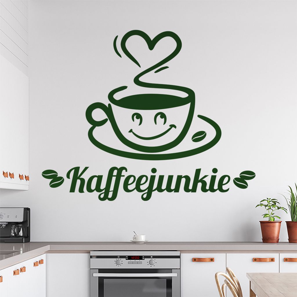 Kaffeejunkie Wandtattoo in 6 Größen - Wandaufkleber Wall Sticker - Dekoration, Küche, Wohnzimmer, Schlafzimmer, Badezimmer