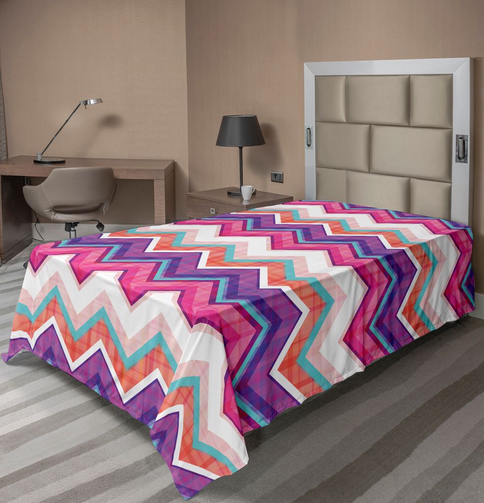 ABAKUHAUS Winkel Bettlaken, Zick Zack Motive Verschiedene Farben Mit Variablen Winkeln Linien Groovy Artwork, weiches bequemes oberes Bettlaken fü...