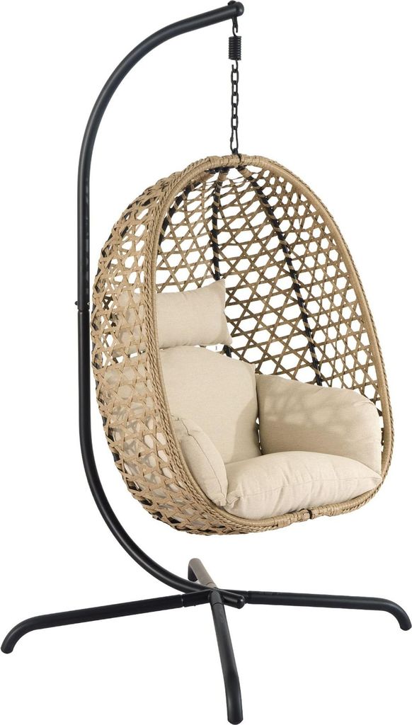 di volio Hängesessel SOMI mit Gestell - braun, Hängesessel Outdoor aus PE-Rattan mit Stahlgestell, wetterfest & bequem