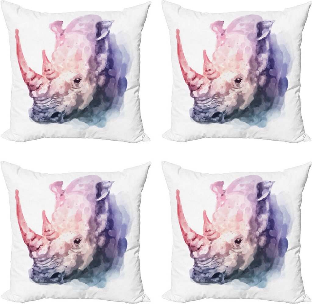 ABAKUHAUS Aquarell Kissenbezug Set (4 Stück), Pastell Safari Tier, Moderner Doppelseitiger Digitaldruck, 45 cm x 45 cm, lila Rosa
