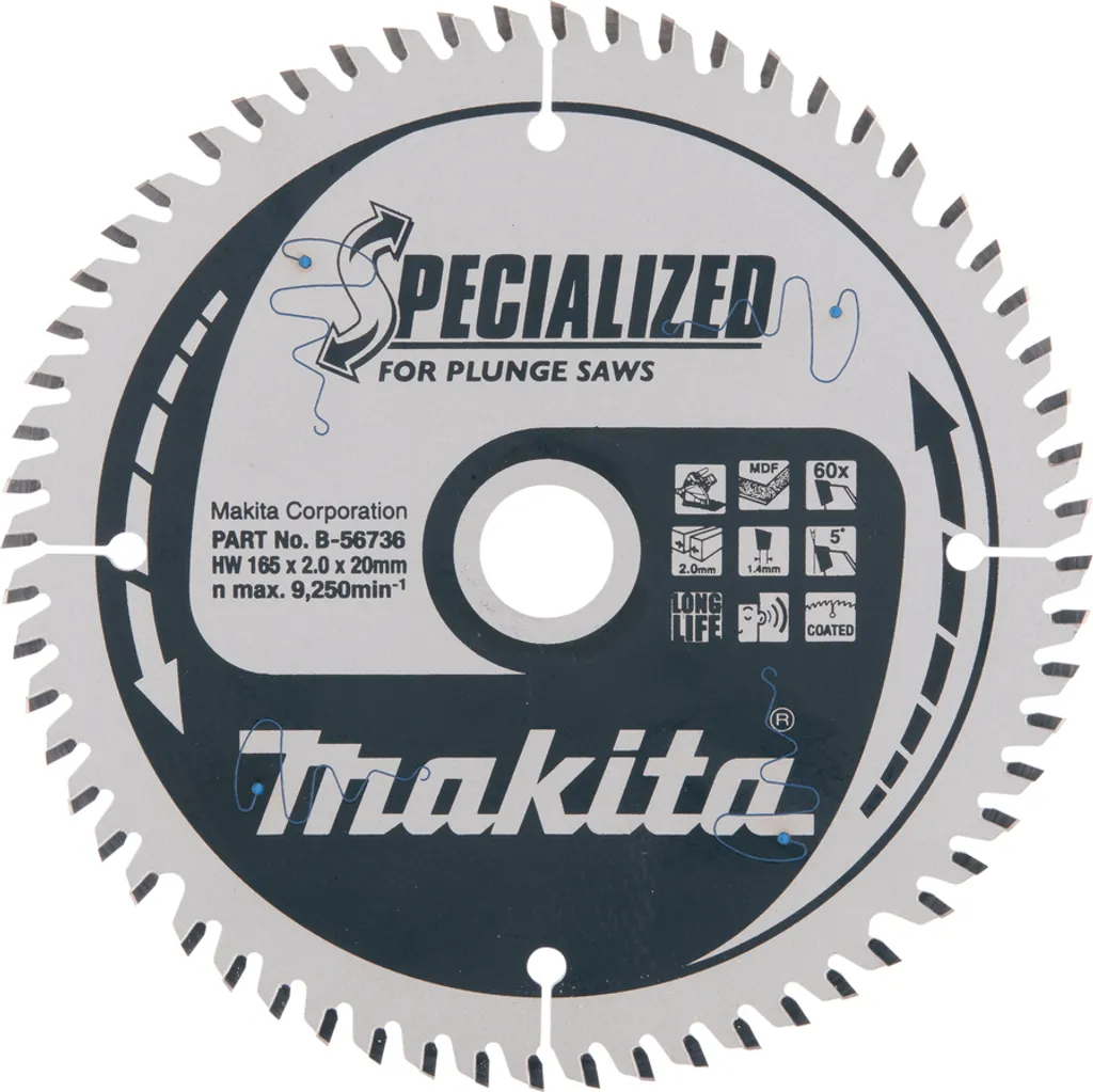 Lame de scie Makita 165 mm 60 dents pour découpe de parquet et bois