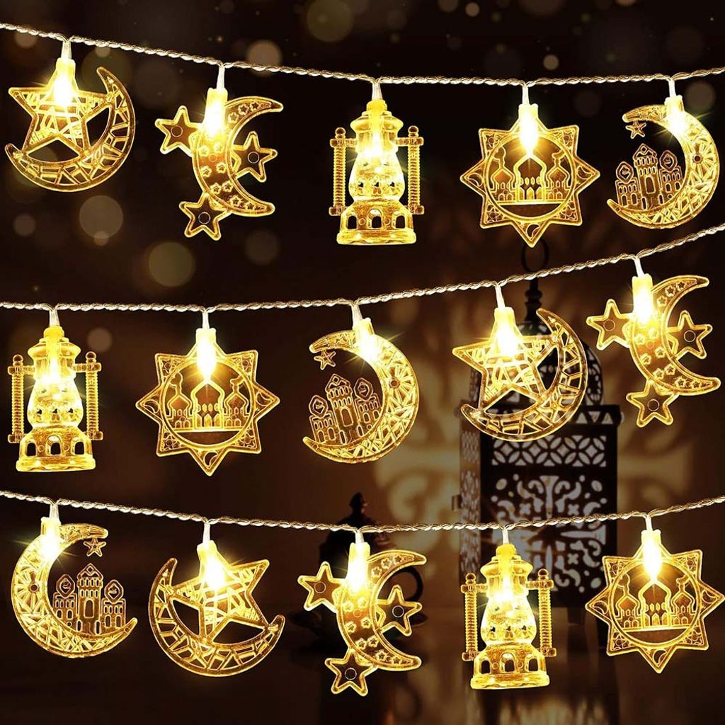 Ramadan Lichterkette 1.5M 10LED 5 Muster Muslim Ramadan Deko für Zuhause Hochzeit Weihnachten Lichterketten Dekorationslicht Party-Festival-Lichter