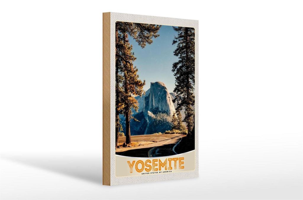 Holzschild Reise 20x30cm Yosemite Amerika Straße Gebirge Schild