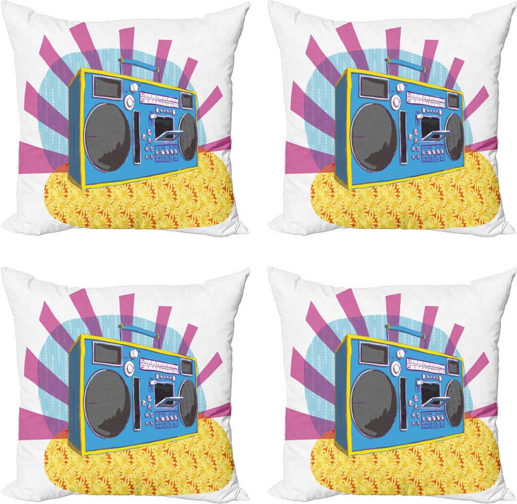 ABAKUHAUS 70s-Party Kissenbezug Set (4 Stück), Boom Box-Pop-Art-Tanz, Moderner Doppelseitiger Digitaldruck, 40 cm x 40 cm, Mehrfarbig