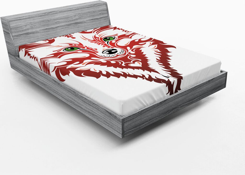 ABAKUHAUS Fuchs Spannbetttuch, Künstlerische gemusterte Porträt von Fox Sharp Green Eyes Wellenförmige Curvy Design Cute, 160 x 200 cm, Dunkler ...