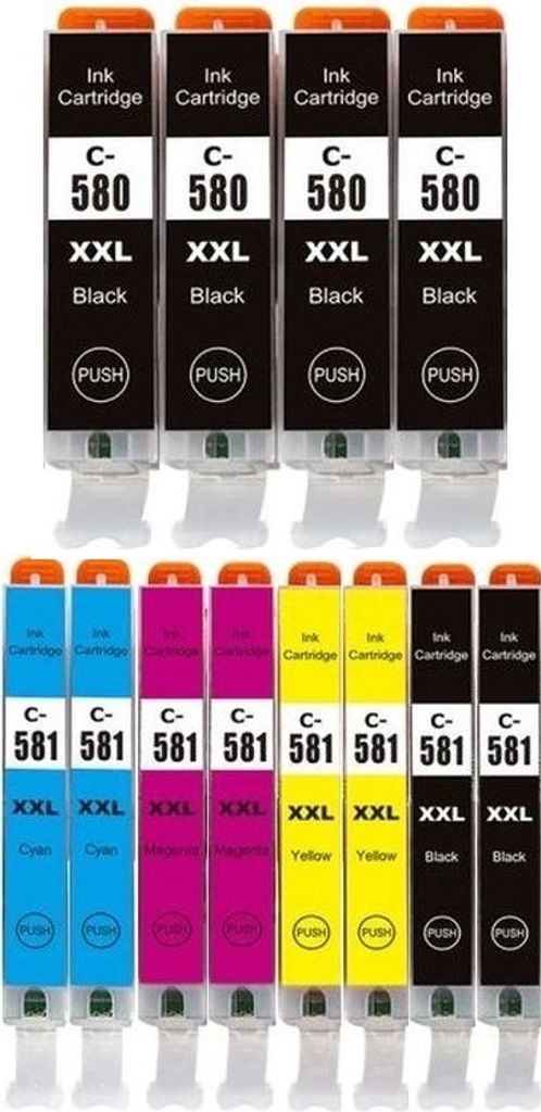 12 Druckerpatronen kompatibel mit Canon PGI-580 XXL und CLI-581 XXL black, cyan, magenta, yellow für Canon Pixma TR7500, TR7520, TR7550, TR8500, T...