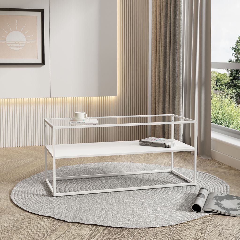 Couchtisch 'Solund' Stahl Glas 102 x 43 x 46 cm Weiß, matt