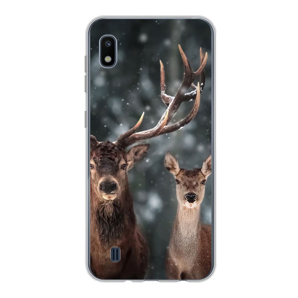 MuchoWow Handyhülle Schutzhülle Hülle für Samsung Galaxy A10 Hirsche - Tiere - Winter - Geweih - Schnee - Natur Silikon Softcase Handy Hülle...