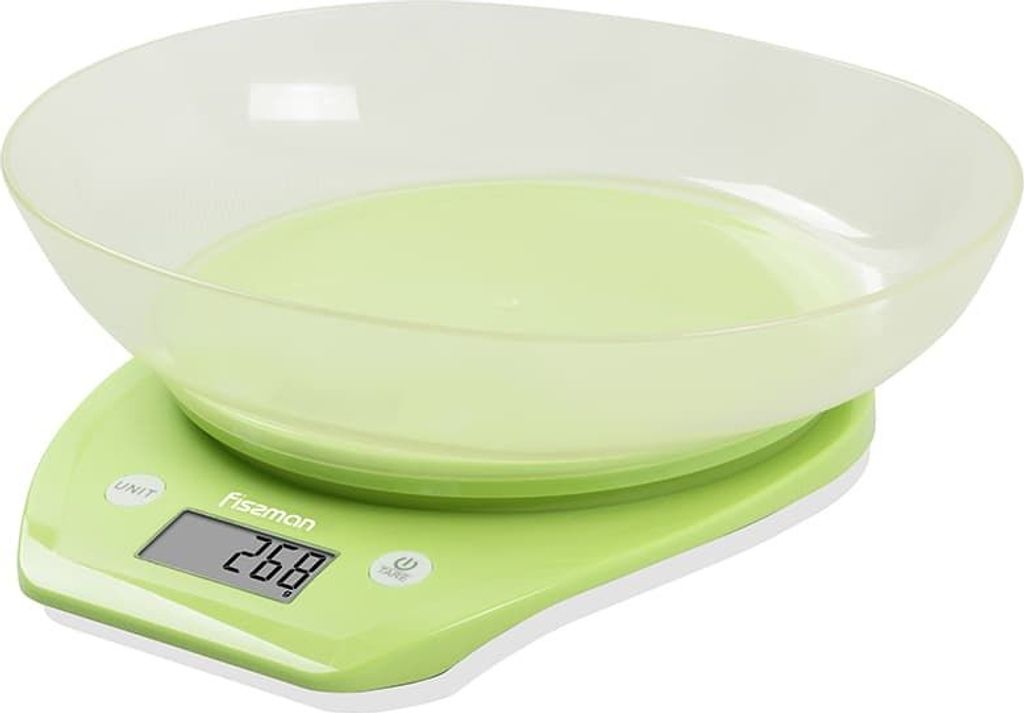 Fissman Küchenwaage mit Schüssel, Kunststoff, 22x21x6,6 cm, grün/weiß
