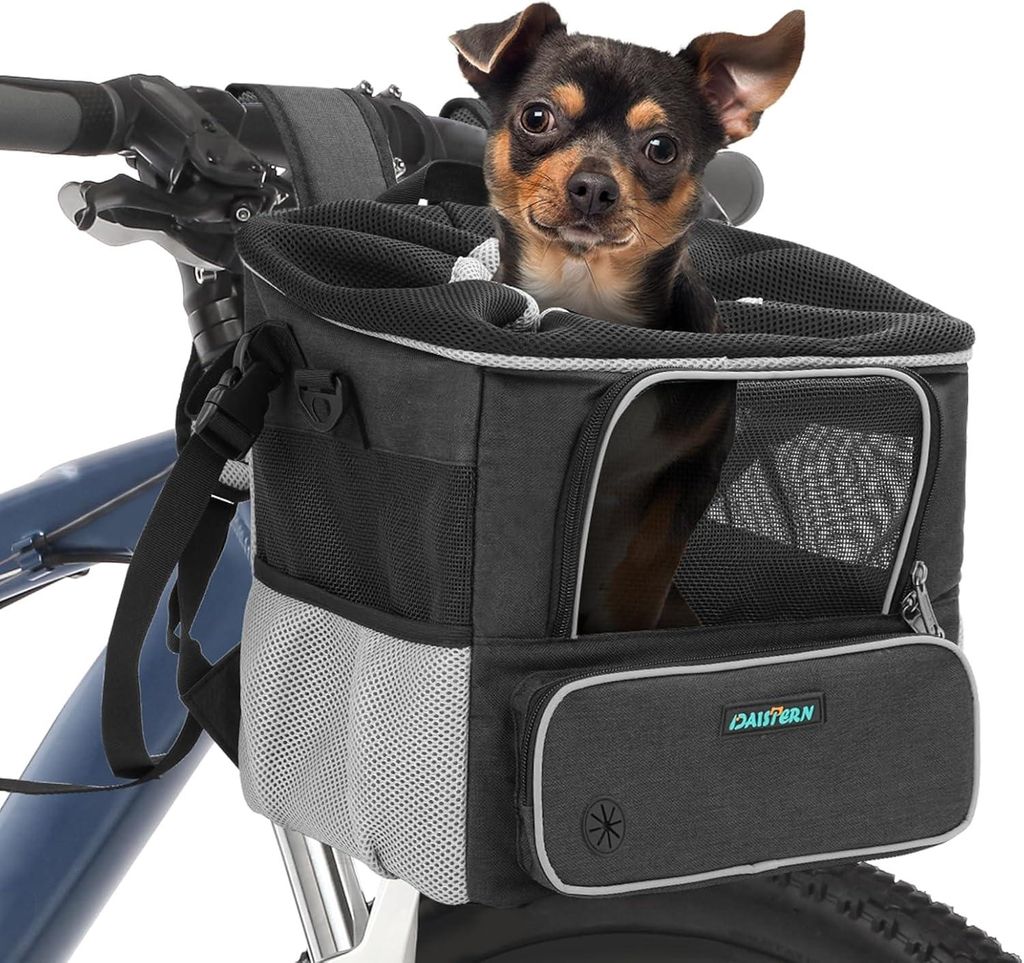 Hunderucksack für Fahrradlenker – Tragetasche mit Netzfenstern, faltbar & sicher bis 5kg, mit Seitentaschen & Schnellmontage