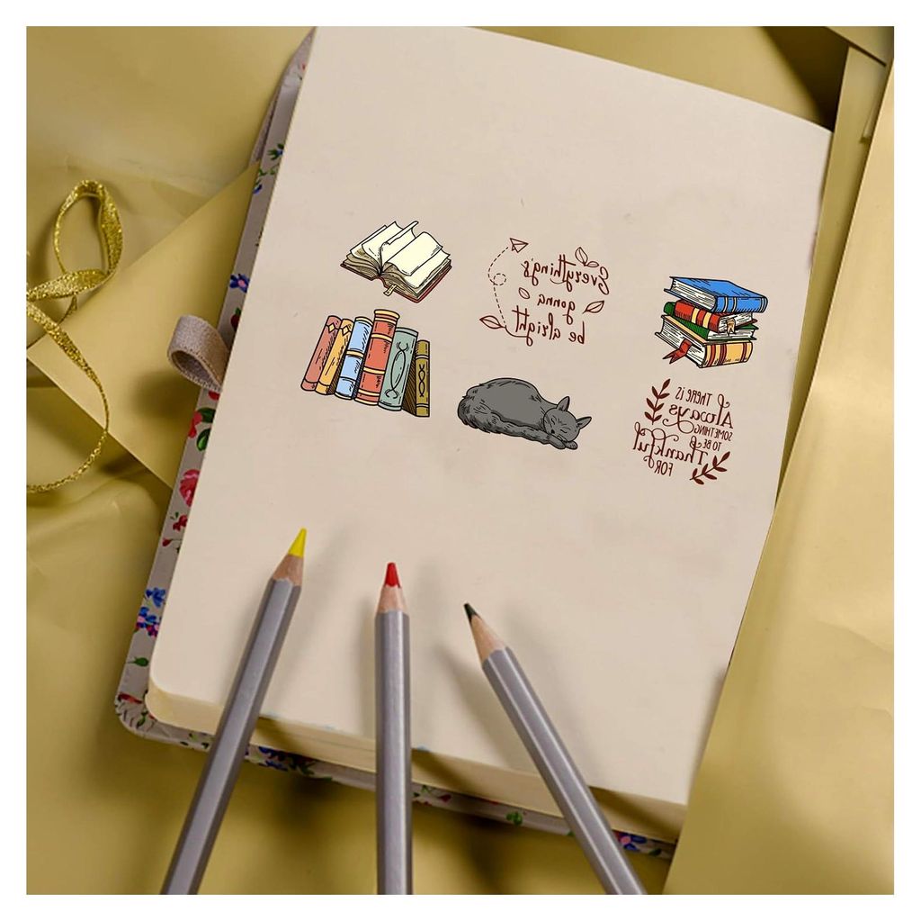 Transparente Stempel mit Bücherregal-Hintergrund und Buchkatze, dekorative Silikonstempel für Kartenherstellung, Fotoalbum-Dekoration und DIY-Scr...