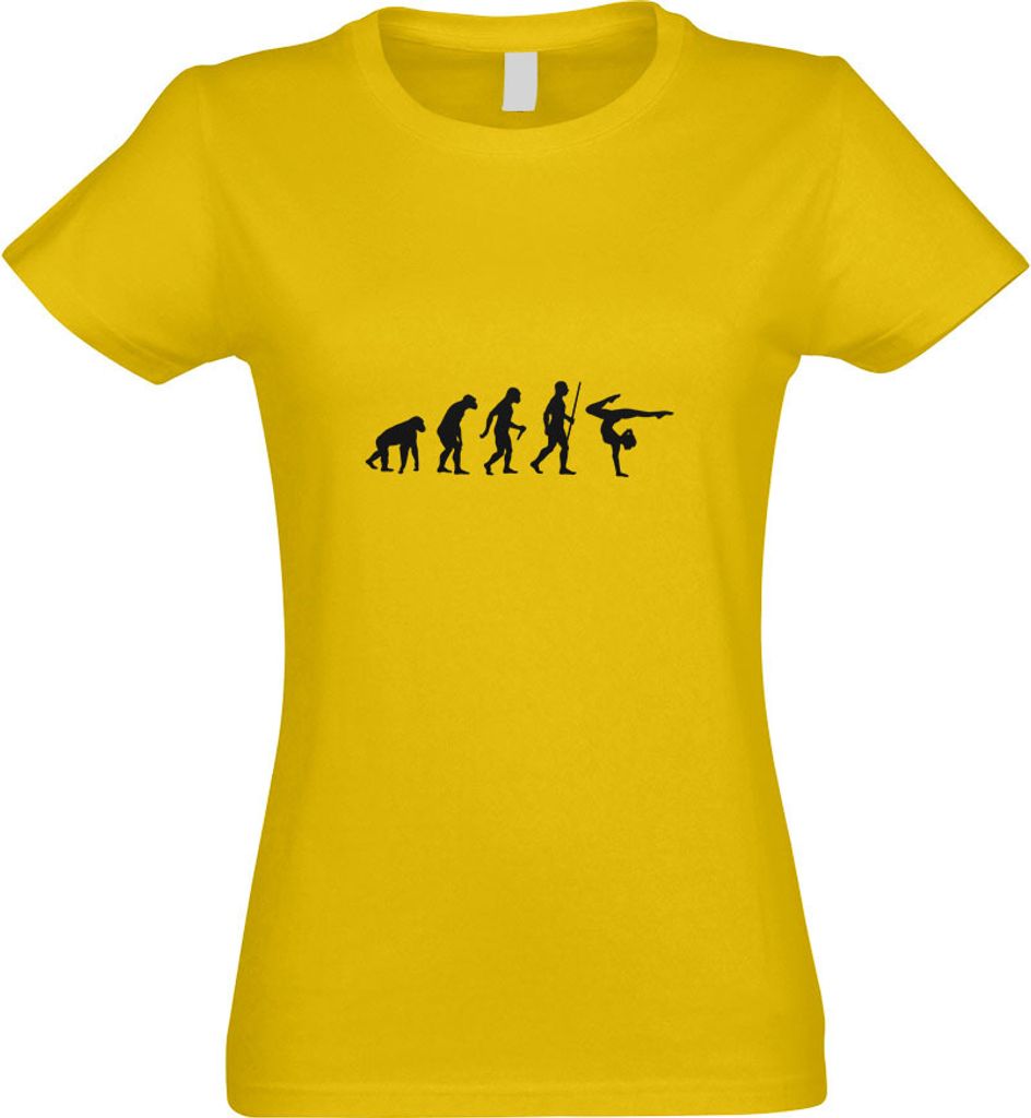 Kiwistar - T-Shirt tailliert - Damen - gelb - Gymnastics Yoga Evolution - mit Motiv Bedruckt - Funshirt Design - Sport - Freizeit - Damen - XXL