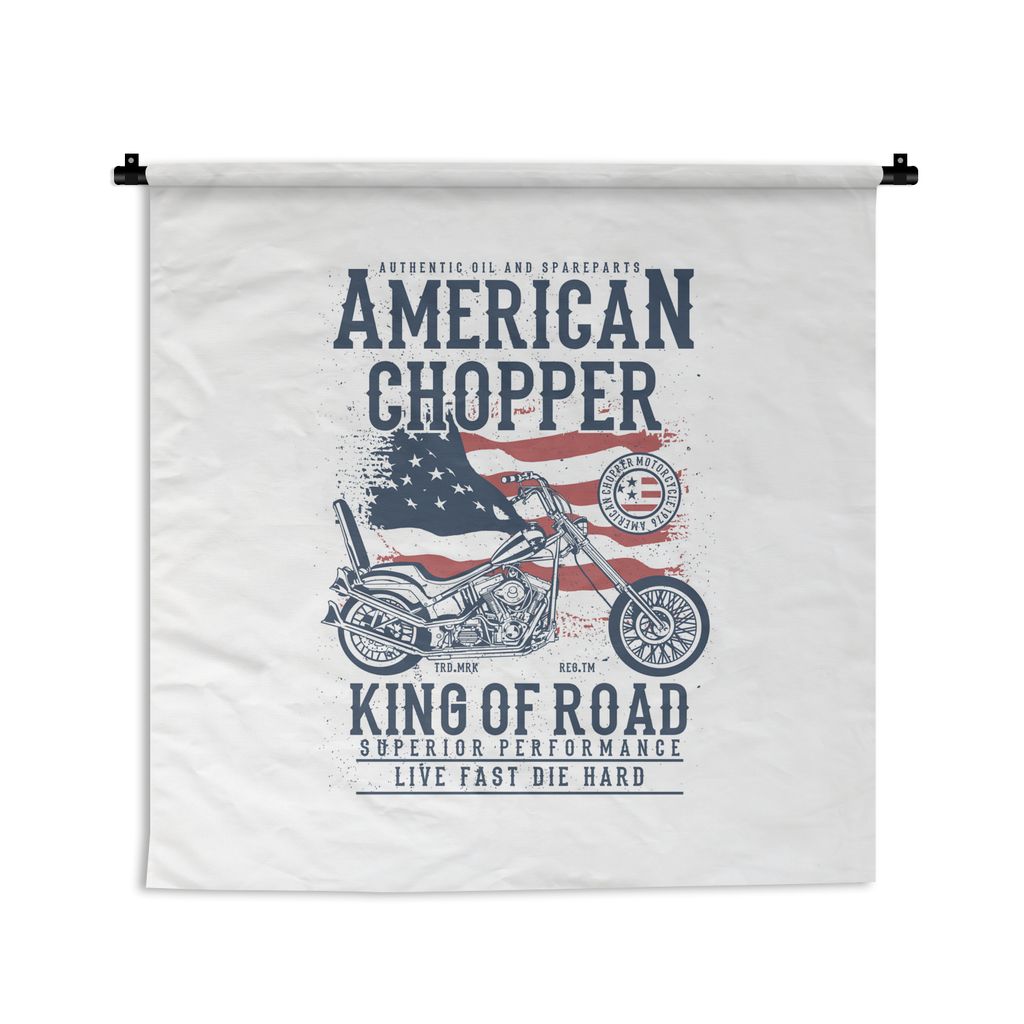 MuchoWow Wandteppich Wandbehang Mancave - Motor - Flagge - Amerika - Retro 150x150 cm Tapisserie Dekoration Wandtuch - Wohnaccessoires - Modernes