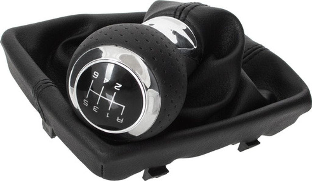 Lochleder Sport Schaltknauf Knauf + Schaltmanschette Schwarz Chrom 6-Gang für