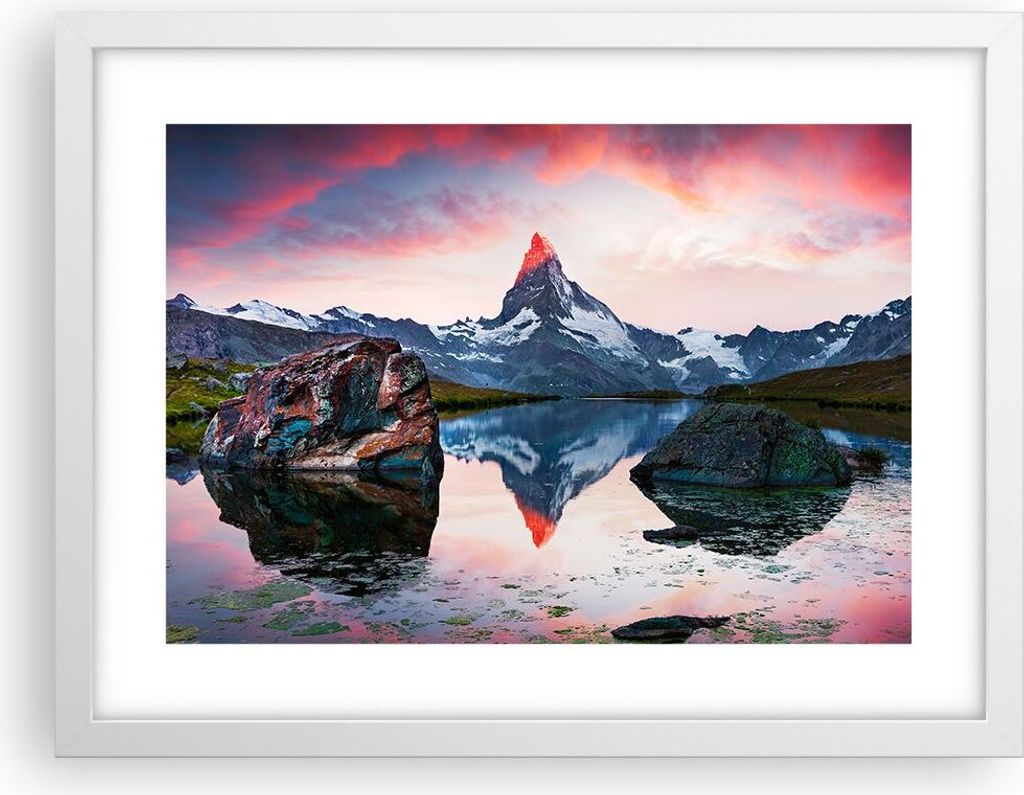 Gerahmtes Poster - Weißer Rahmen - Berge Felsen Wasser - 40x30 cm - Wand Bild - Wanddeko - Wandbilder - Kunstposter - Wandposter - Bilderrahmen - ...
