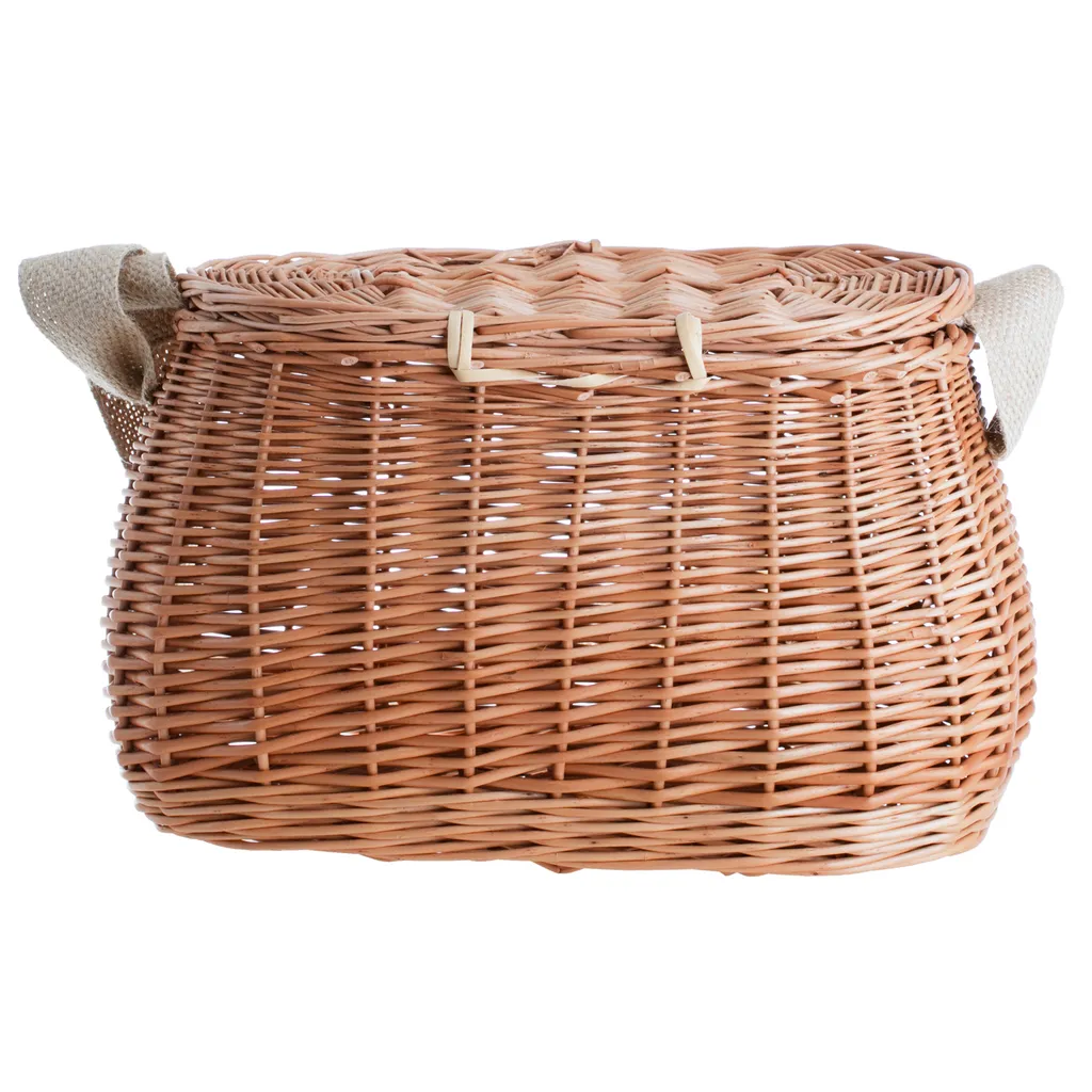 Panier de pêche en osier tressé traditionnel avec lanière réglable