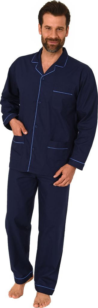 Klassischer Herren Pyjama gewebt mit durchknöpfbarem Oberteil - Popeline - 191 101 91 110 ; marine , 54