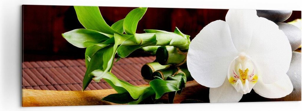 Bild auf Leinwand - Leinwandbild - Bambus Schönheit Dekoration Blume - 160x50cm - Wand Bild - Wanddeko - Leinwanddruck - Bilder - Kunstdruck - Lei...