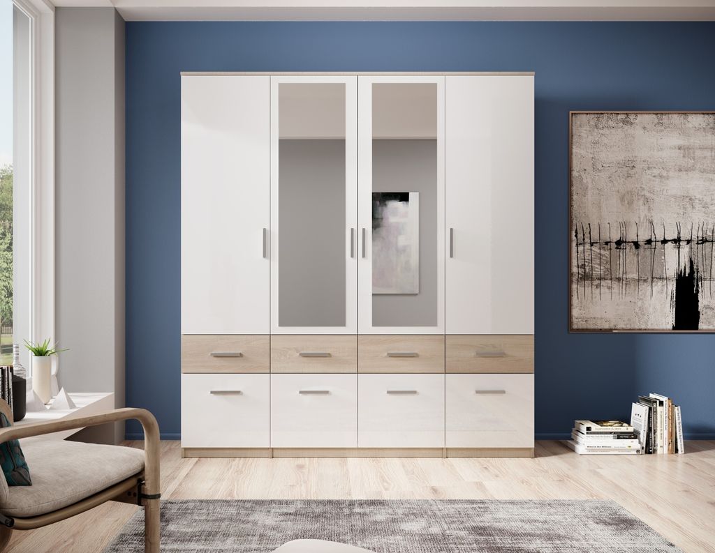 Kleiderschrank "Box" in Sonoma Eiche / Weiß mit 8 Produktbild 3