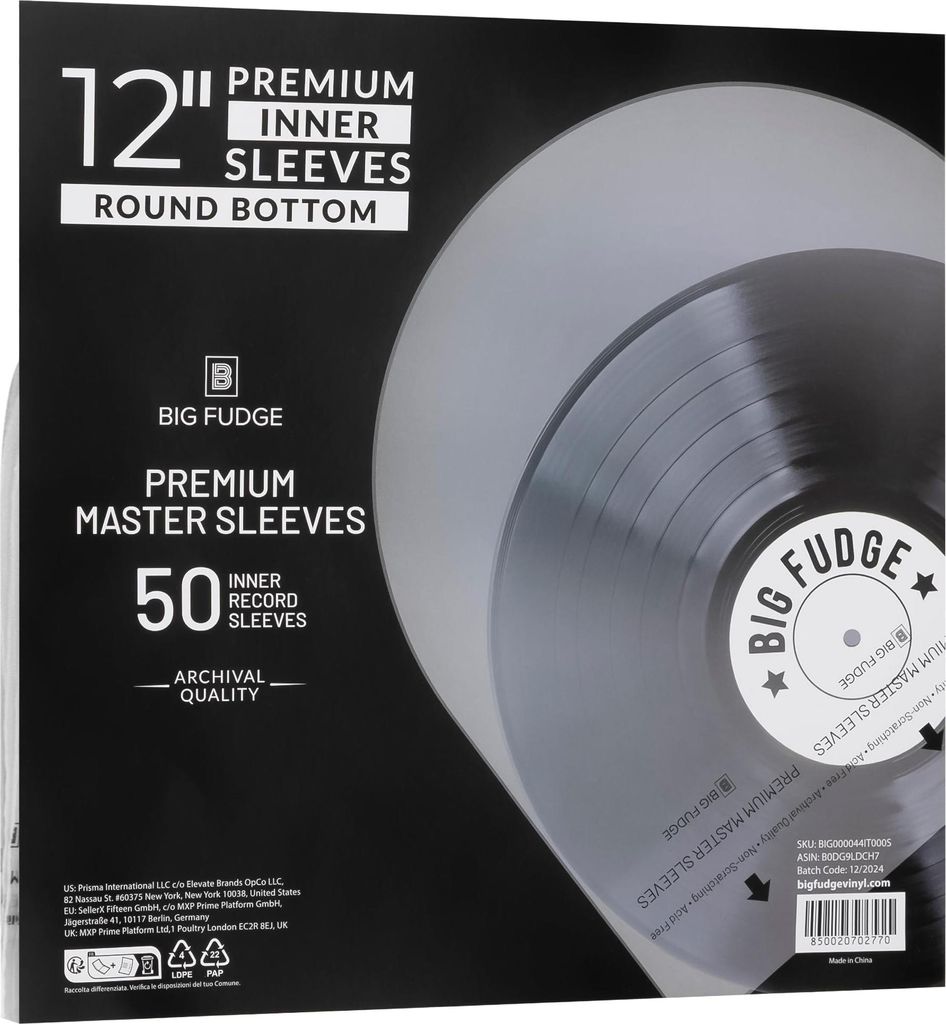 Big Fudge 50er Pack 12 Zoll Schallplatten Innen Hüllen - 50x 12" Schallplatten LP Aufbewahrung Schutzhüllen - 50er Set Rundboden Vinyl Inner Slee...