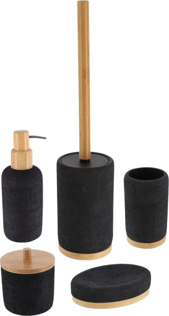 TENDANCE | Badezimmerzubehör - Badausstattung - schwarz - aus Polymerharz - 5er Set - Badezimmerset - Badset
