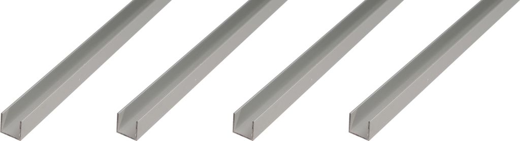 Alberts 4 x U-Profil, Aluminium, 13 x 16 x 13 x 1,5 mm, Länge 1 m, silberfarbig eloxiert