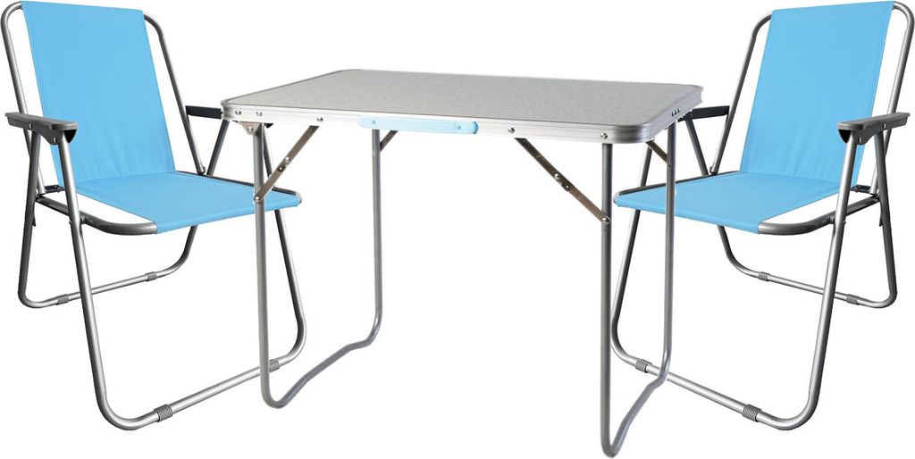 3tlg Campingmöbel Set Outdoormöbel Camping Alu L70xB50xH59cm Hellblau