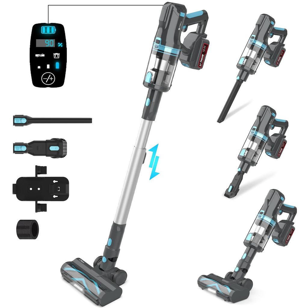 FORSMANO Akku-Stielstaubsauger, Kabellos, 30 kPa Saugkraft, 300W Motor, 60 Min. Laufzeit, LED-Bürste & HEPA Filter, Blau-Grau