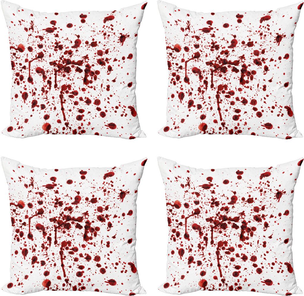 ABAKUHAUS Grusel Kissenbezug Set (4 Stück), Blutspritzer Scary, Moderner Doppelseitiger Digitaldruck, 60 cm x 60 cm, rot-Weiss