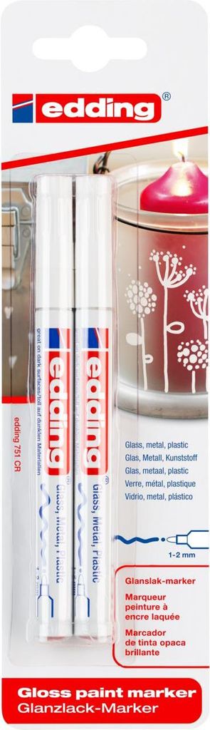 Edding Glanzlackmarker 751 1-2 mm weiß 2er-Blister
