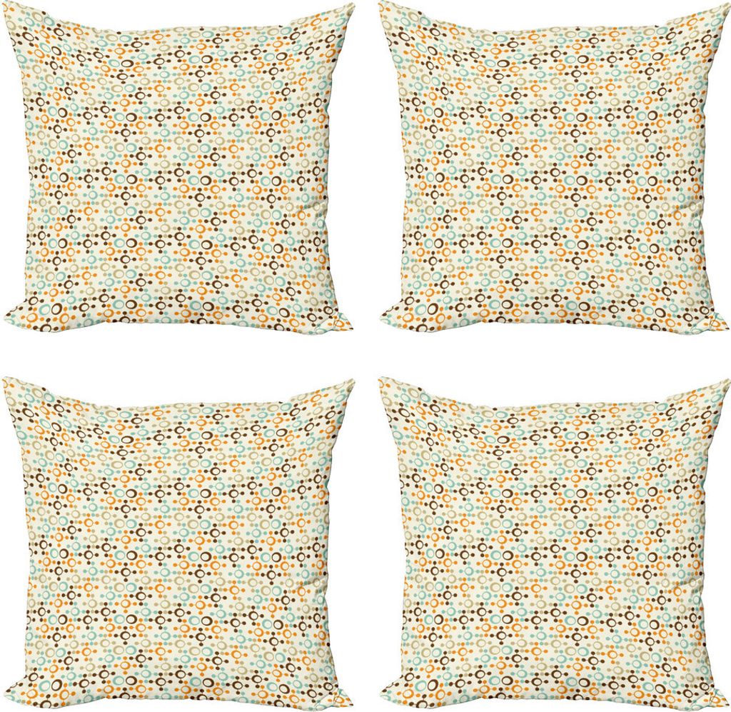ABAKUHAUS Abstrakt Kissenbezug Set (4 Stück), Funky Molecule Wie, Moderner Doppelseitiger Digitaldruck, 45 cm x 45 cm, Orange Grau Hellblau