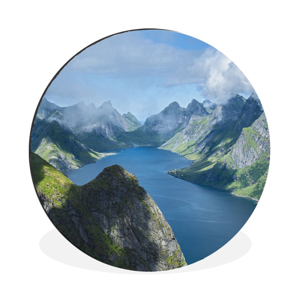 MuchoWow Aluminium Wandkreis Blick über die Fjorde in Norwegen Ø 90 cm Wanddeko Modern Wohnzimmer - Mauerkreis - Wandbilder - Runde Bild - Bild...