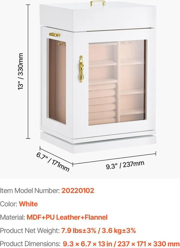 Portagioie Girevole 360° Bianco con 4 Ganci Collane - Organizer Gioielli