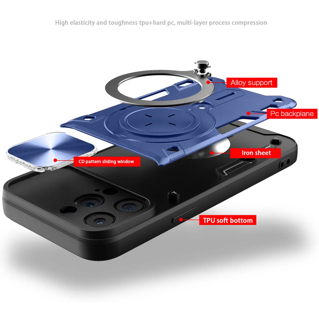 Offerta Custodia iPhone 13 Pro: Protezione Totale Blu con Anello - 4