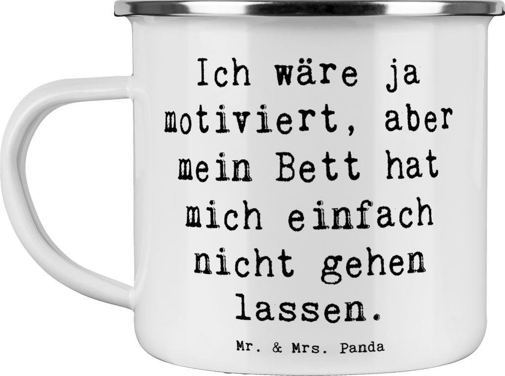 Mr. & Mrs. Panda Emaille Becher Spruch Motivationsbett - Weiß - Geschenk, Stimmung, Tasse, Gefühl, Bequemlichkeit, Haferl, Teebecher, Teetasse, G...
