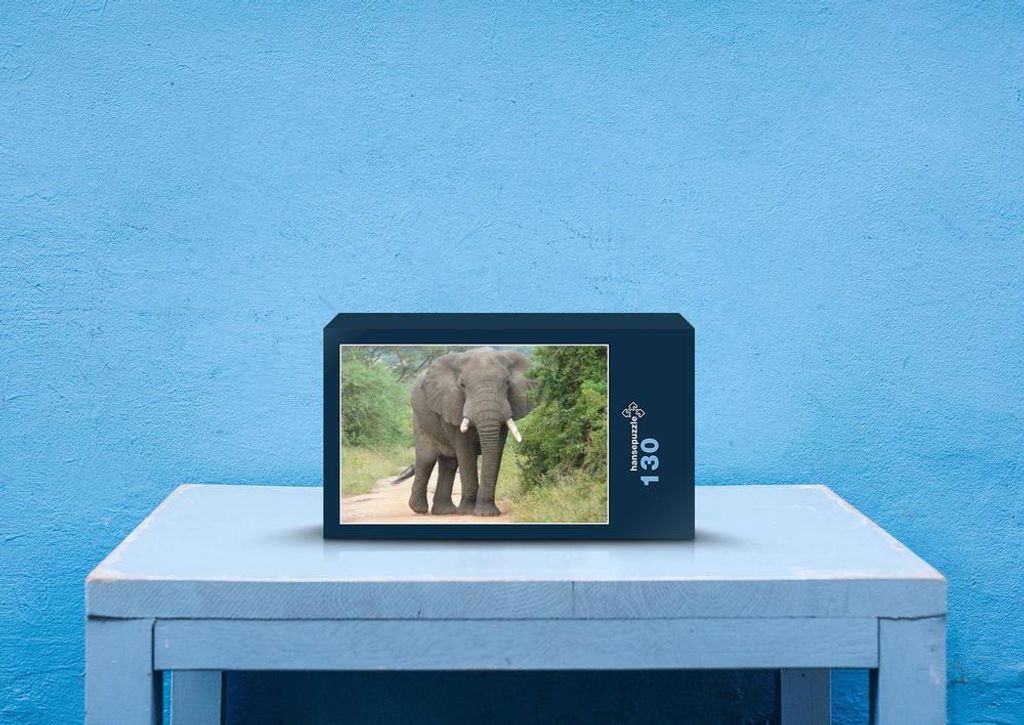 hansepuzzle 71233 - Elefant Puzzle, 130 Teile, Natur, 28,7 x 20,0cm mit hochwertiger Aufbewahrung, Kartonbox und wiederverschließbarem Beutel