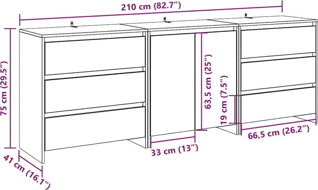 Buffet bas aspect bois brut vintage composé de 3 éléments modulables - 7
