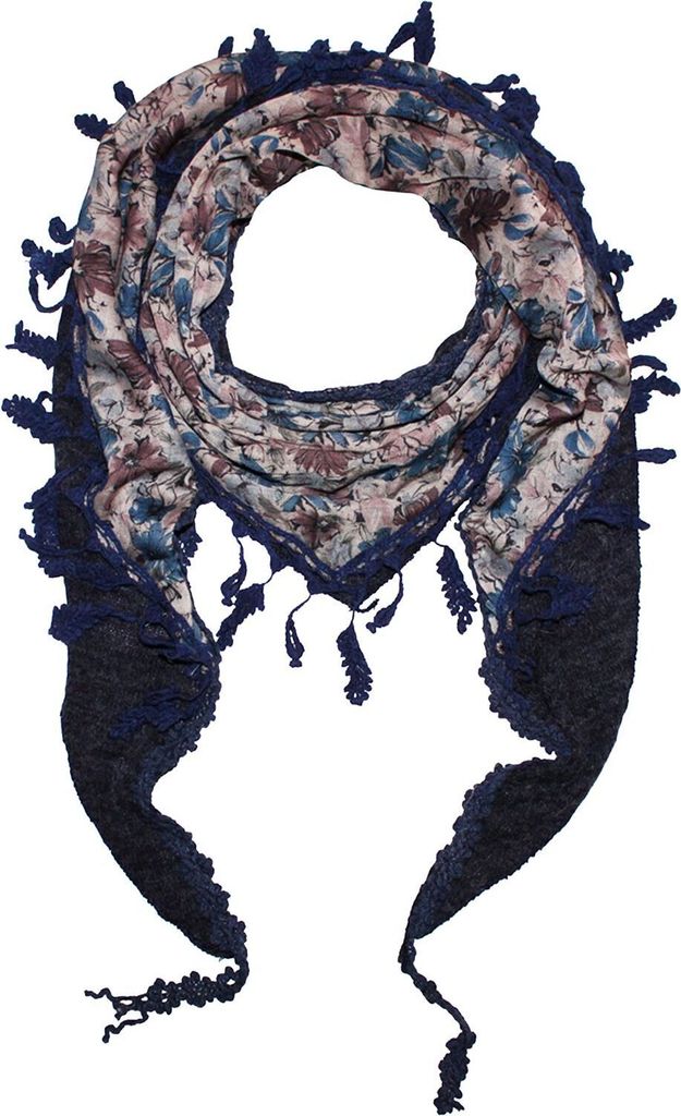 Dreiecktuch - Blumenmuster 1 - grau - blau - Halstuch