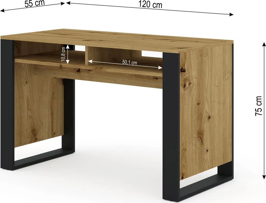Bureau MONDI Artisan Chêne et Noir Mat - Table de Bureau Moderne 120cm