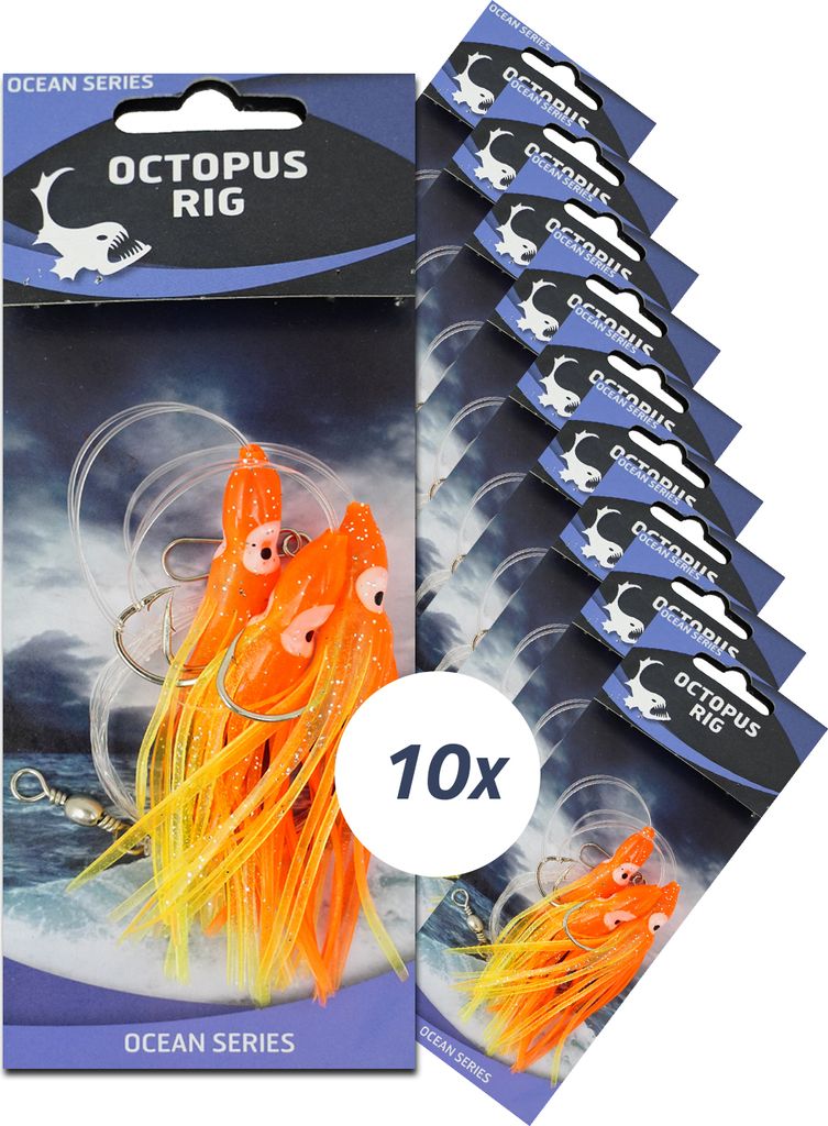 Eurocatch Octopus Rigs - 3-Haken - Orange/Gelb - 10 Stück - Wrackangeln - Dorsch - Meeresangeln - Dorsch