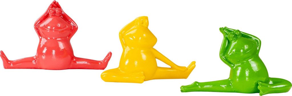 3er Set Frosch Deko Yoga Rot Gelb Grün Dekofigur Yogapose Tischdeko Geschenk Skulptur Wohndeko Regaldeko Deko Yogaraum