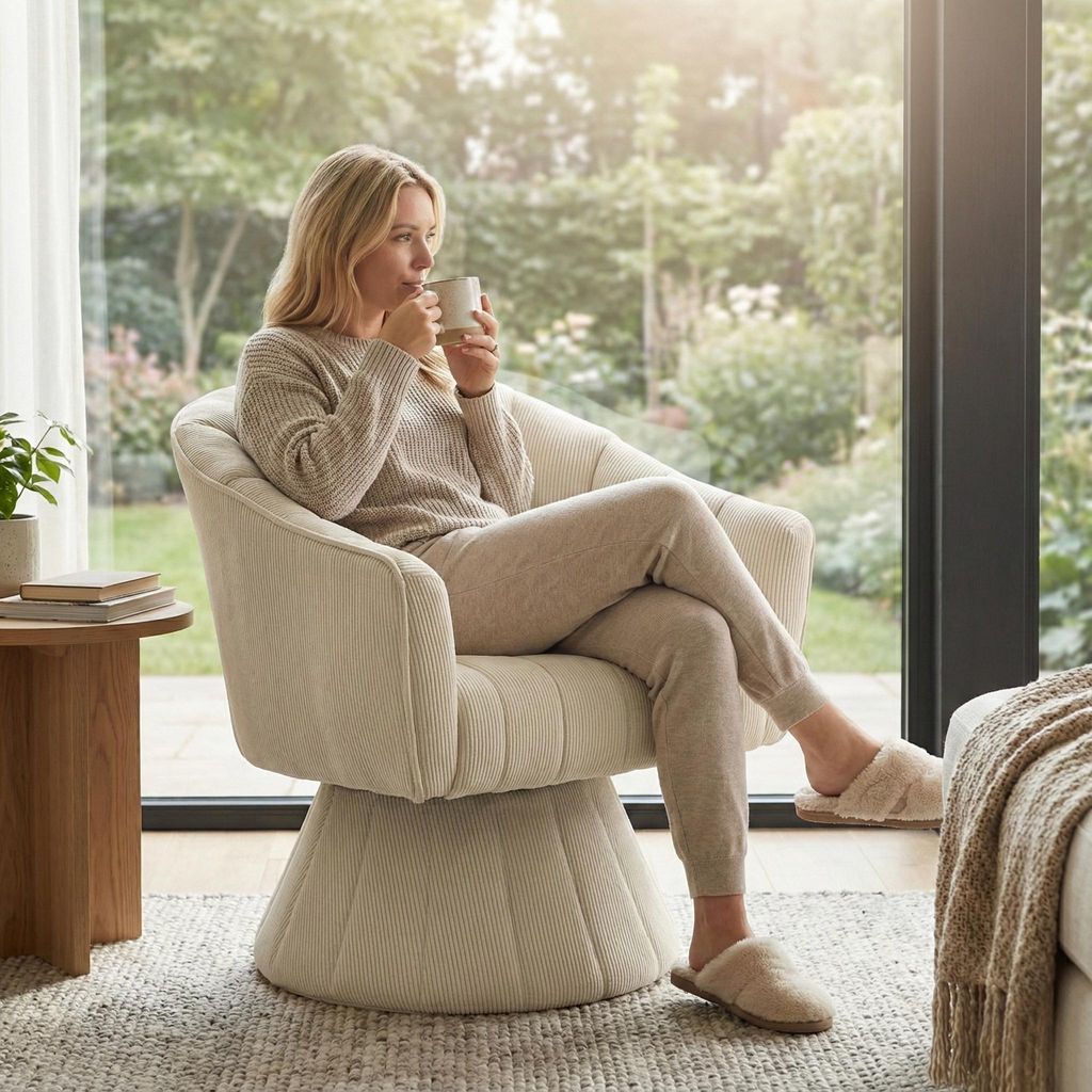 LVHOM 360° Drehsessel Cordbezug, Ergonomischer Relaxsessel für Wohnzimmer & Büro, Gepolsterter Polstersessel mit Armlehne, Drehstuhl bis 150kg, ...