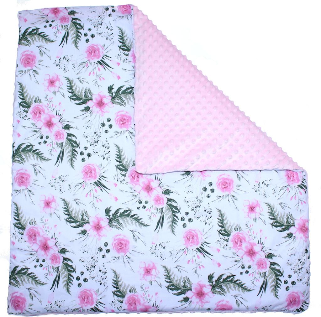 MINKY Wendebezug Kissenbezug Kissenhülle Hülle Kissen Bezug Baby Kinder Deko - 7 - Flowers + Rosa